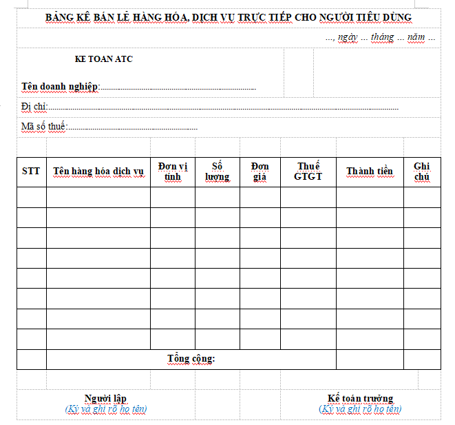 Hoc ke toan cap toc tai thanh hoa Xin chào các bạn!Hôm nay kế toán ATC xin giới thiệu bạn cách lập bảng kê bán lẻ cho người tiêu dùng nhé!